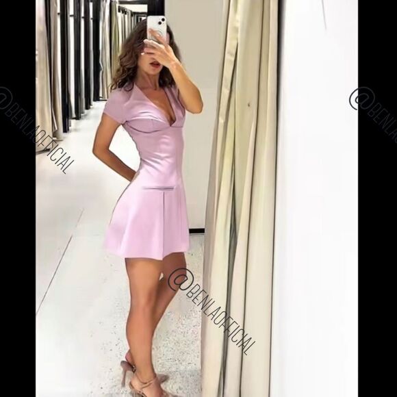 NWT ZARA SHORT PLEATED DRESS trend pink barbie soft Powder Pink Mini Dress - Picture 2 of 9